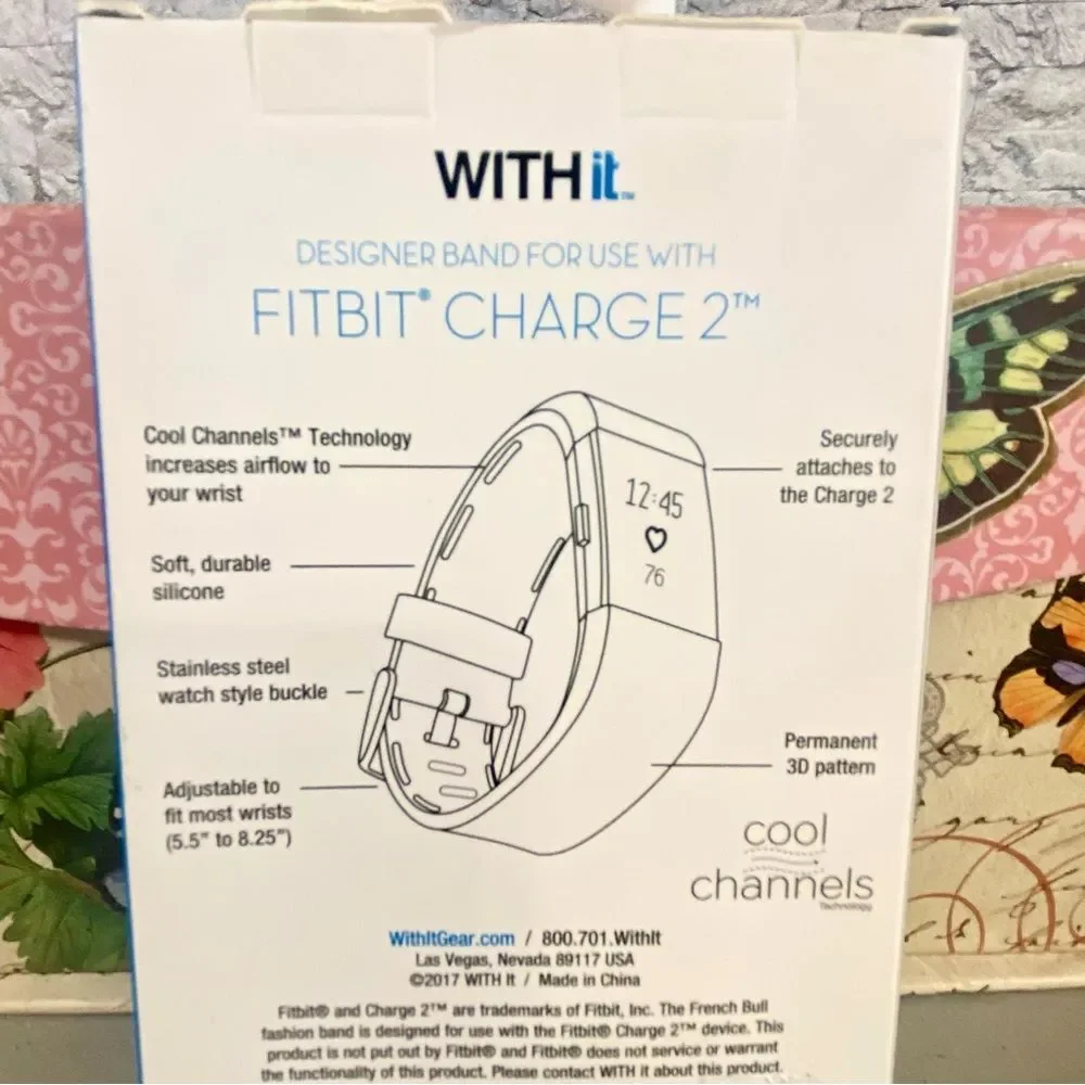 Fitbit NWT Black Designer Band for Fitbit Charge 2 Adjustable Watch Band